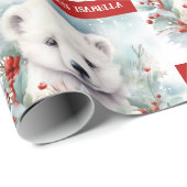 Polar Beer Voeg kindernaam Schattige kerstcadeau Cadeaupapier (Rol Hoek)