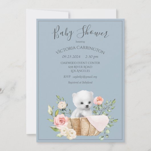 Polar Beer Waterverf Blue Baby shower Invitation Kaart (Voorkant)