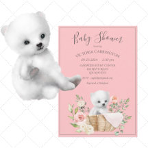 Polar Beer Waterverf Roze Baby shower uitnodiging