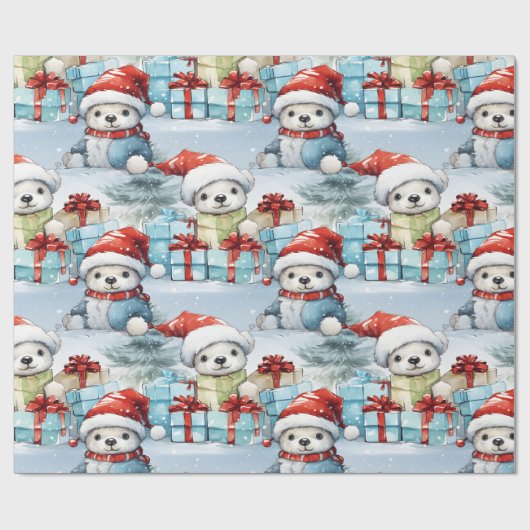 Polar beer welpen vieren kerstcadeaus cadeaupapier (Vlak)