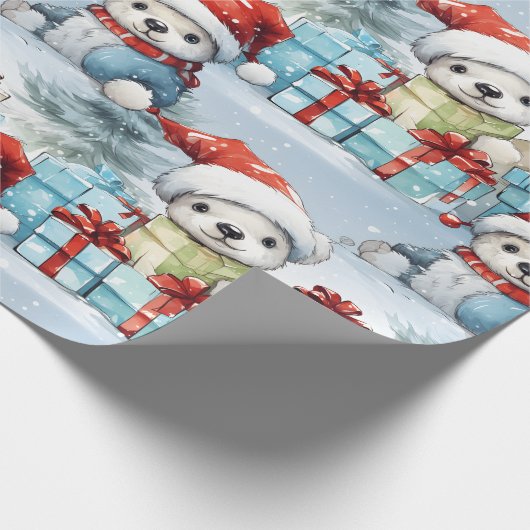 Polar beer welpen vieren kerstcadeaus cadeaupapier (Hoek)