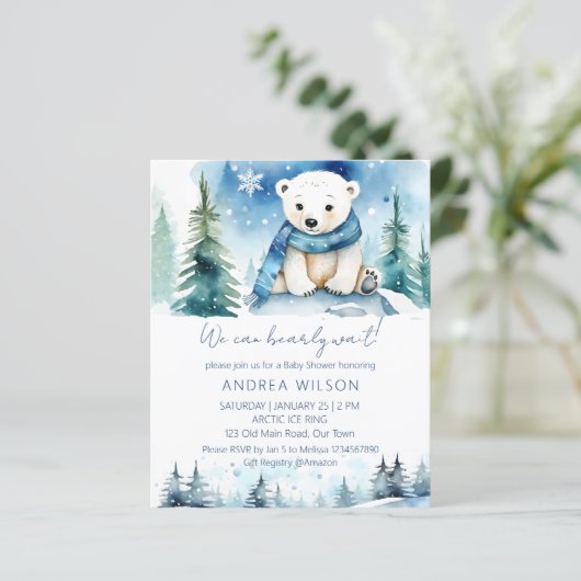 Polar beer winter baby shower budget uitnodiging (Staand voorkant)