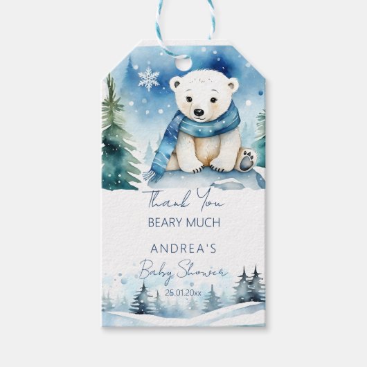Polar beer winter baby shower dank u gunst cadeaulabel (Voorkant)