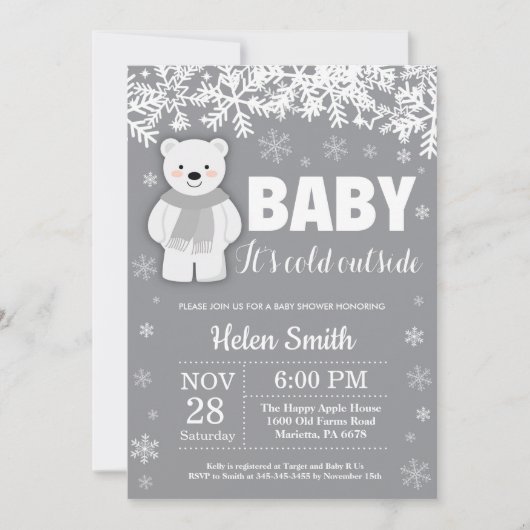 Polar Beer Winter Baby shower Snowflake Kaart (Voorkant)