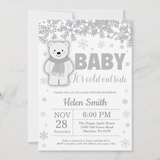 Polar Beer Winter Baby shower Snowflake Kaart (Voorkant)