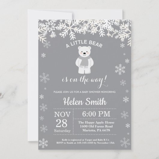 Polar Beer Winter Baby shower Snowflake Kaart (Voorkant)