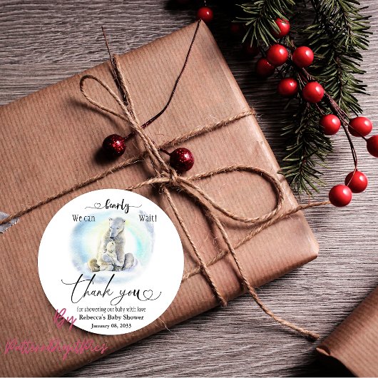 Polar Beer Winter Barly Wait Baby shower Favor Ronde Sticker