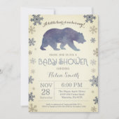 Polar Beer Winter Blue Boy Baby shower Snowflake Kaart (Voorkant)