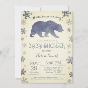 Polar Beer Winter Blue Boy Baby shower Snowflake Kaart