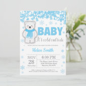 Polar Beer Winter Blue Boy Baby shower Snowflake Kaart (Staand voorkant)