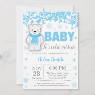 Polar Beer Winter Blue Boy Baby shower Snowflake Kaart
