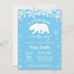 Polar Beer Winter Blue Boy Baby shower Snowflake Kaart