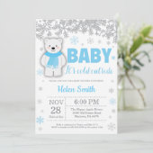 Polar Beer Winter Blue Boy Baby shower Snowflake Kaart (Staand voorkant)
