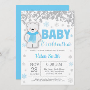 Polar Beer Winter Blue Boy Baby shower Snowflake Kaart