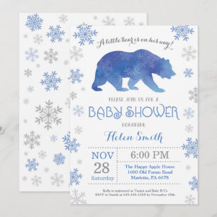 Polar Beer Winter Blue Boy Baby shower Snowflake Kaart