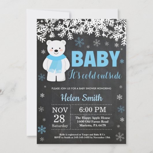 Polar Beer Winter Boy Baby shower Chalkboard Kaart (Voorkant)