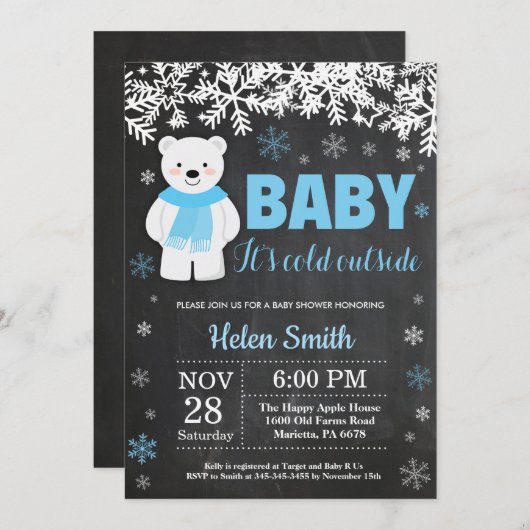 Polar Beer Winter Boy Baby shower Chalkboard Kaart (Voorkant / Achterkant)