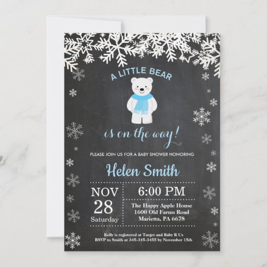 Polar Beer Winter Boy Baby shower Krijtbord Kaart (Voorkant)