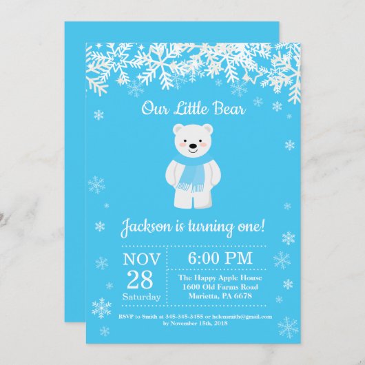 Polar Beer Winter Boy Birthday Uitnodiging (Voorkant / Achterkant)