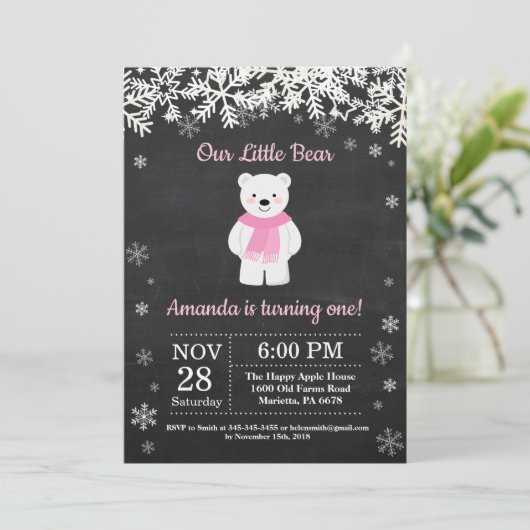 Polar Beer Winter Girl Birthday Kaart (Staand voorkant)