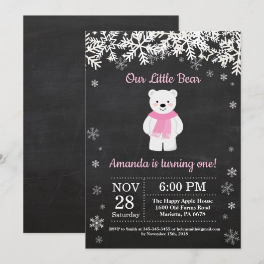 Polar Beer Winter Girl Birthday Kaart (Voorkant / Achterkant)