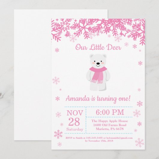 Polar Beer Winter Girl Birthday Kaart (Voorkant / Achterkant)