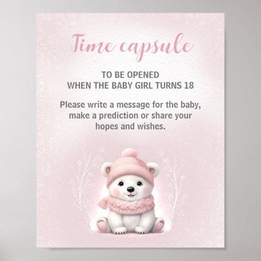 Polar Beer Winter Meisje Baby shower Time Capsule Poster (Voorkant)