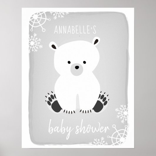 Polar Beer Winter Neutraal grijs Baby shower Poste Poster (Voorkant)
