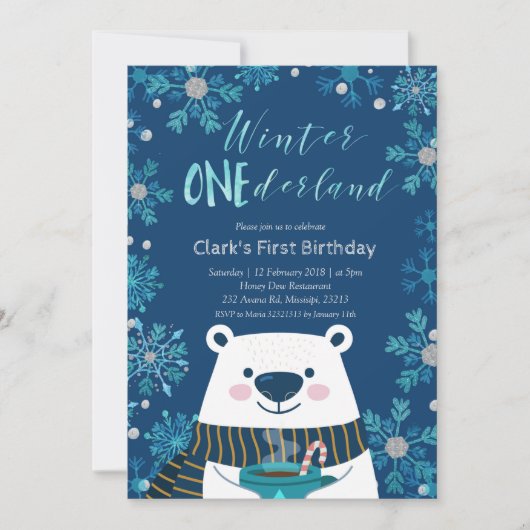 Polar Beer Winter Onederland Birthday Uitnodiging (Voorkant)