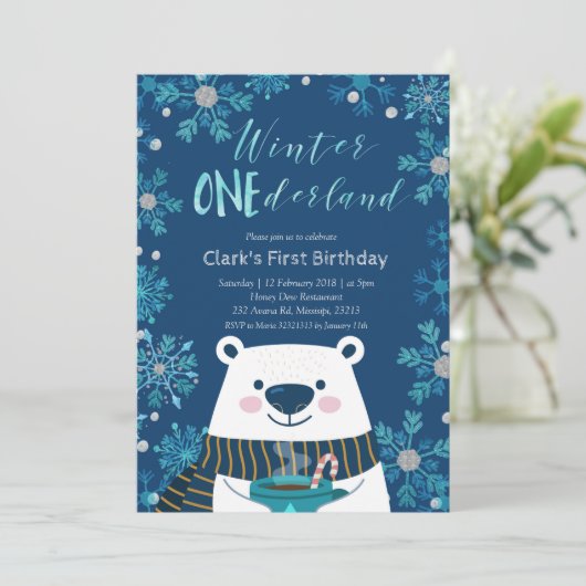 Polar Beer Winter Onederland Birthday Uitnodiging (Staand voorkant)