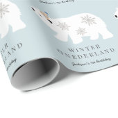 Polar Beer Winter Onederland Blue 1e verjaardag Cadeaupapier (Rol Hoek)