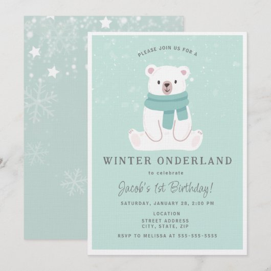 Polar Beer Winter Onederland Blue 1e verjaardag Kaart (Voorkant / Achterkant)