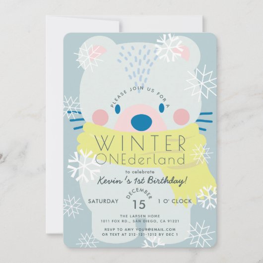 Polar Beer Winter Onederland Blue 1e verjaardag Kaart (Voorkant)