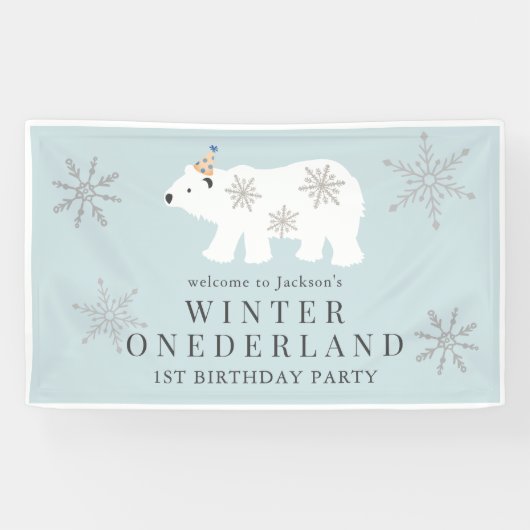 Polar Beer Winter Onederland Blue 1e verjaardag Spandoek (Horizontaal)