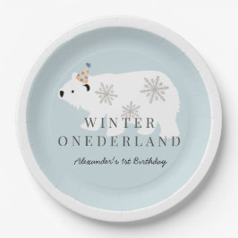 Polar Beer Winter Onederland Blue Birthday Papieren Bordje