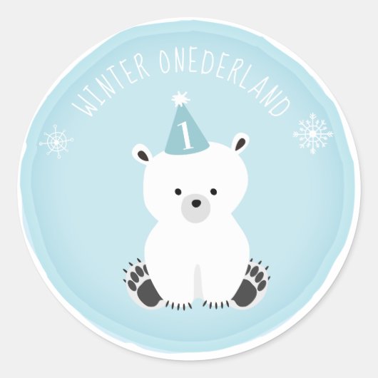 Polar Beer Winter Onederland Blue Birthday Ronde Sticker (Voorkant)