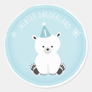 Polar Beer Winter Onederland Blue Birthday Ronde Sticker