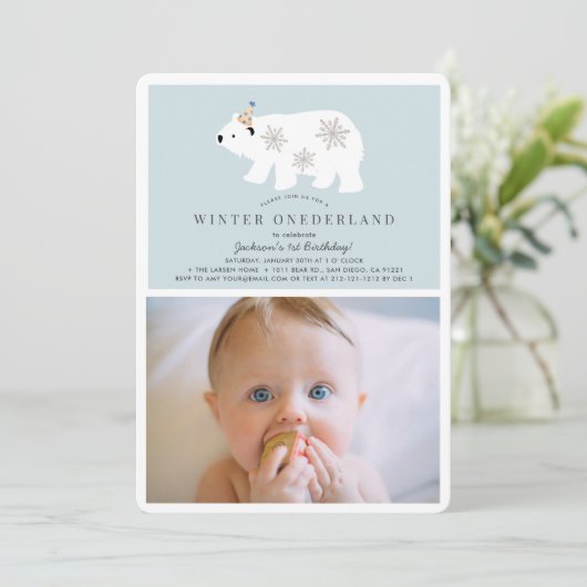 Polar Beer Winter Onederland Foto bl 1e Verjaardag Kaart (Staand voorkant)