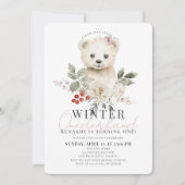 Polar Beer Winter Onederland Meisje 1e Verjaardag Kaart (Voorkant)