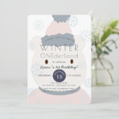 Polar Beer Winter Onederland Meisje 1e Verjaardag Kaart (Staand voorkant)