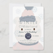 Polar Beer Winter Onederland Meisje 1e Verjaardag Kaart (Voorkant)