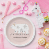 Polar Beer Winter Onederland Pink Birthday Papieren Bordje (Feest)