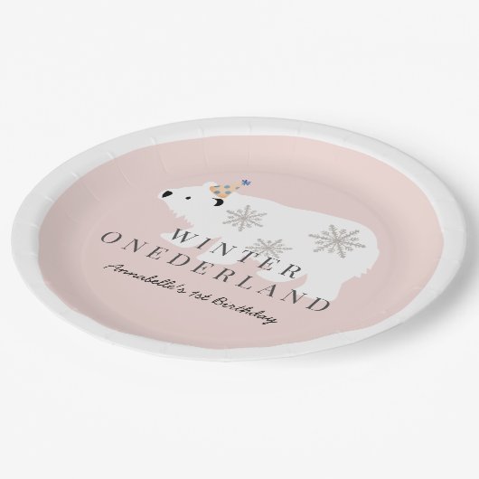 Polar Beer Winter Onederland Pink Birthday Papieren Bordje (Gekanteld)