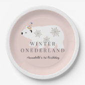 Polar Beer Winter Onederland Pink Birthday Papieren Bordje (Voorkant)