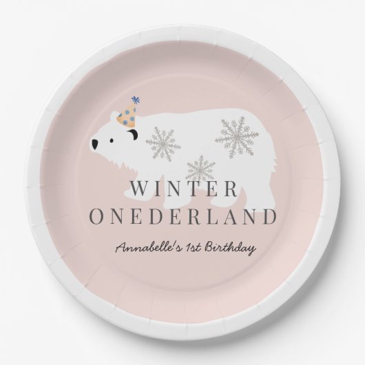 Polar Beer Winter Onederland Pink Birthday Papieren Bordje (Voorkant)
