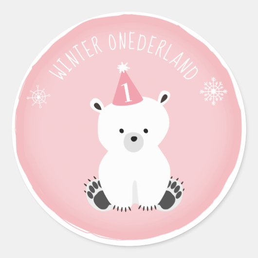 Polar Beer Winter Onederland Pink Birthday Ronde Sticker (Voorkant)