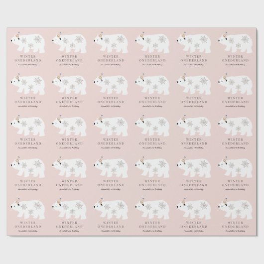Polar Beer Winter Onederland Roze 1ste verjaardag Cadeaupapier (Vlak)