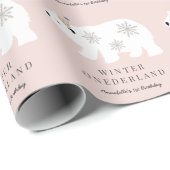 Polar Beer Winter Onederland Roze 1ste verjaardag Cadeaupapier (Rol Hoek)