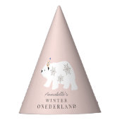 Polar Beer Winter Onederland Roze 1ste verjaardag Feesthoedjes (Voorkant)