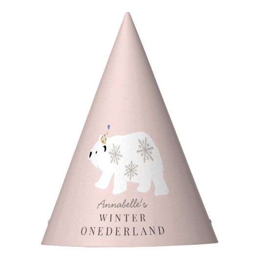 Polar Beer Winter Onederland Roze 1ste verjaardag Feesthoedjes (Voorkant)